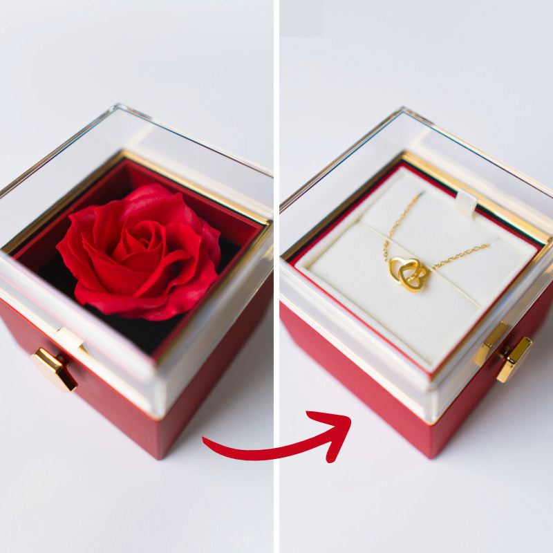 Caixa Colar coração + caixa Rosa - Presente de amor elegante