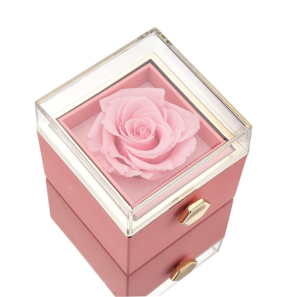 Caixa Rosa Eterno - Com Colar Gravado e Real Rosa