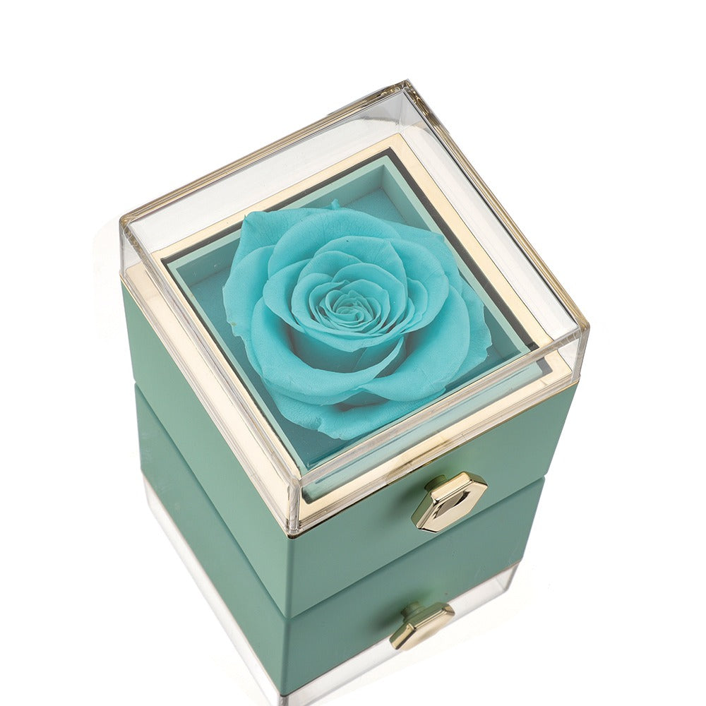 Caixa Rosa Eterno - Com Colar Gravado e Real Rosa