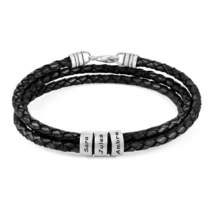 Bracelete Homem em Couro Preto – Personalizável com Acabamentos em Prateado ou Ouro
