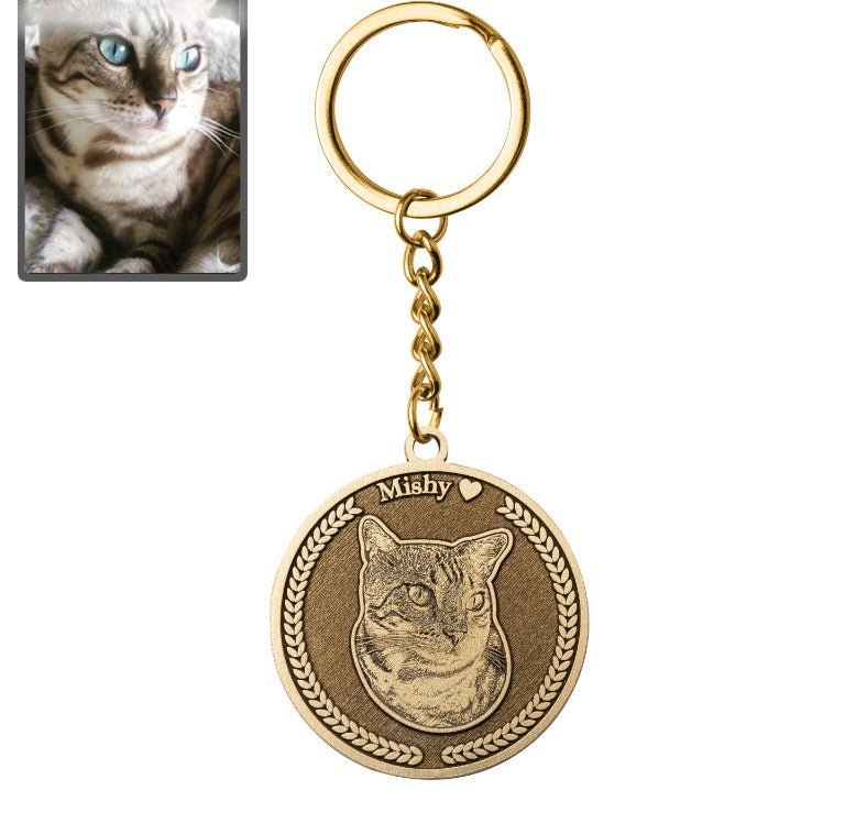 Porta-chaves redondo com medalhão de silhueta de gato