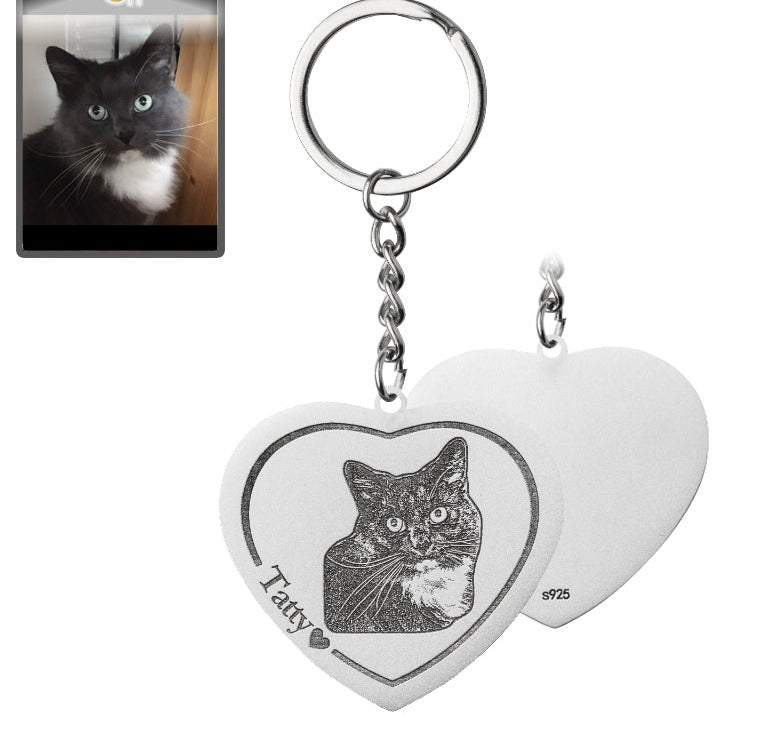 Porta-chaves com silhueta de gato e coração