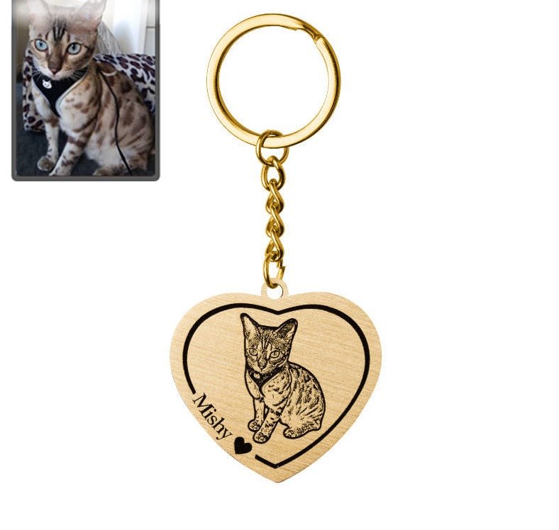 Porta-chaves com silhueta de gato e coração