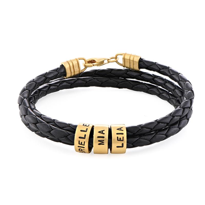 Bracelete Homem em Couro Preto – Personalizável com Acabamentos em Prateado ou Ouro
