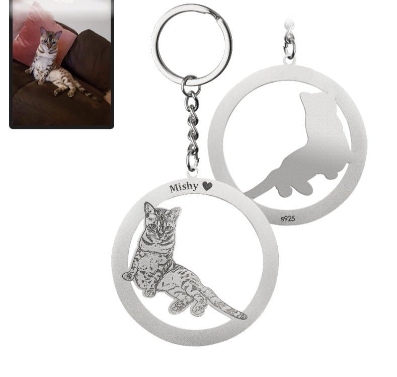 Porta-chaves com silhueta de gato em círculo