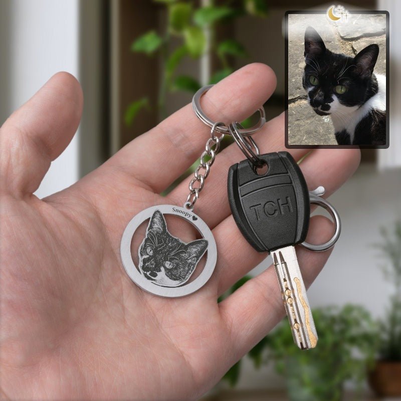 Porta-chaves com silhueta de gato em círculo