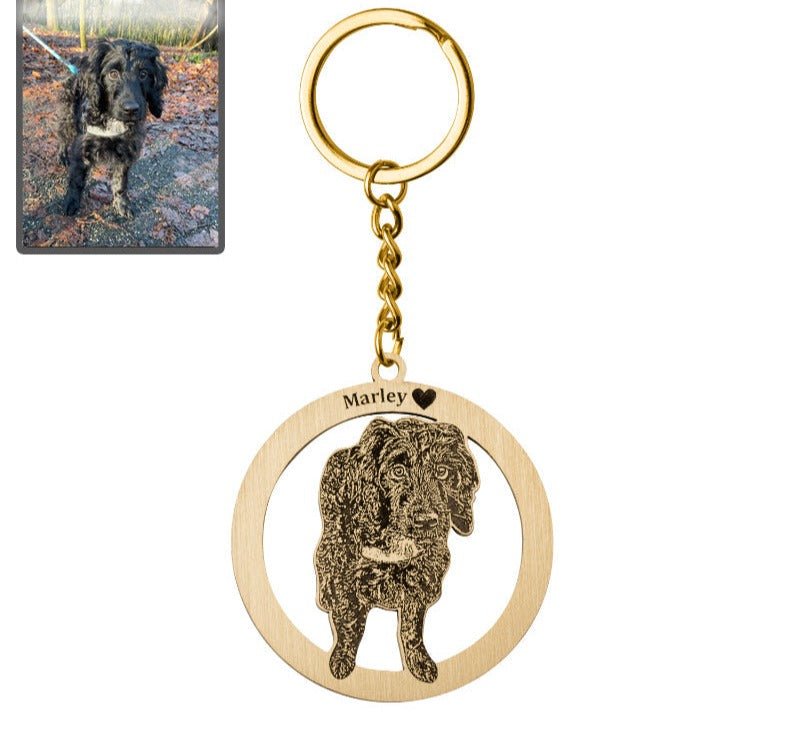Porta-chaves com silhueta de cão em círculo